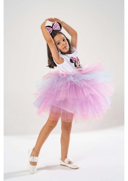 Minnie Mouse Temalı Kız Çocuk Beyaz Doğum Günü Elbisesi ve Parti Kostümü fiyatları