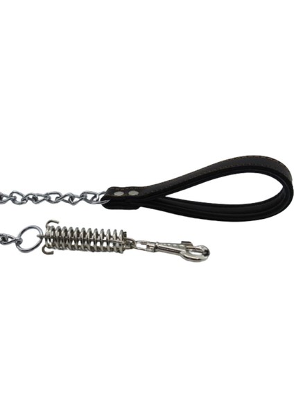 MgTasma Deri ve Zincirli Köpek Gezdirme Tasması, Gezdirme Ipi, Gezdirme Kayışı Siyah