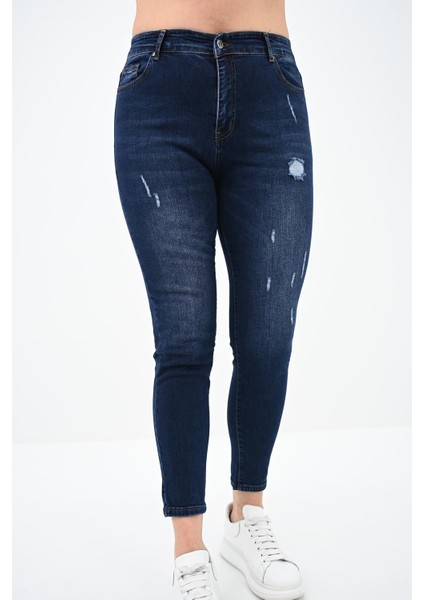 Kadın Büyük Beden Lacivert Jean Pantolon 6177-23 fiyatları