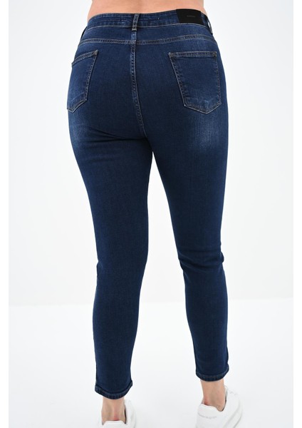Kadın Büyük Beden Lacivert Jean Pantolon 6177-23 modelleri