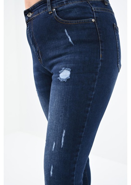 Kadın Büyük Beden Lacivert Jean Pantolon 6177-23 fırsatları