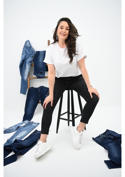 Kadın Büyük Beden Lacivert Jean Pantolon 6177-23 indirimleri