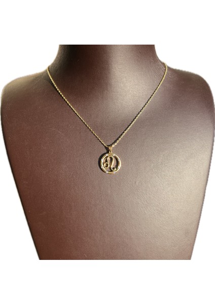 Kadın Aslan Burcu 925 Ayar Gümüş Zincirli Swarovski Taşlı Leo Zodiac Sign Model Light Altın Kaplama Burç Kolye