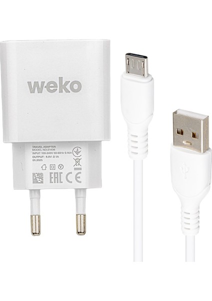 Weko WK-21436 2.1 Amper Şarj Başlık Adaptörü Micro USB Kablo Micro Şarj Cihazı