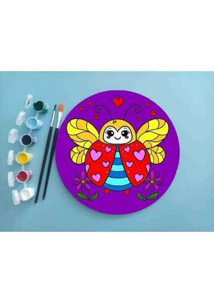 2'li Mandala Boyama Seti Aile Etkinliği 2 Ham Mdf Plaka 6 Renk Boya 2 Fırça Model 38