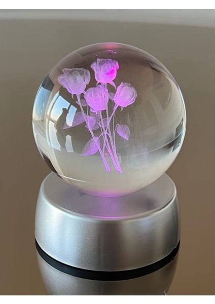 Gül Buketi Tasarımlı 3D Cam Küre 6cm
