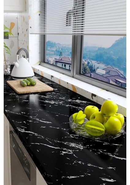 Mermer Görünümlü Siyah Folyo Kaplama 5 Metre Tezgah Kaplama Kendinden Yapışkanlı Folyo Kağıt indirimleri