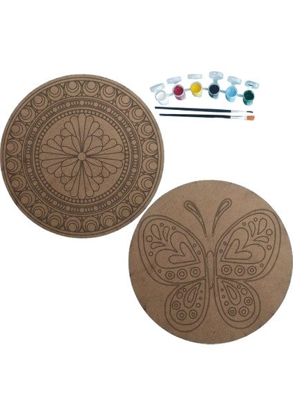 2'li Mandala Boyama Seti Aile Etkinliği 2 Ham Mdf Plaka 6 Renk Boya 2 Fırça Model 16 fiyatları
