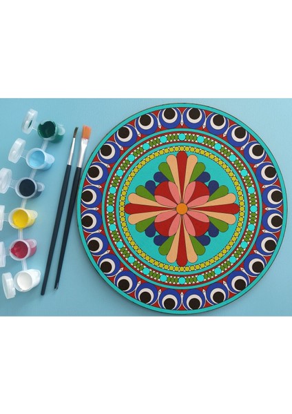 2'li Mandala Boyama Seti Aile Etkinliği 2 Ham Mdf Plaka 6 Renk Boya 2 Fırça Model 16 modelleri