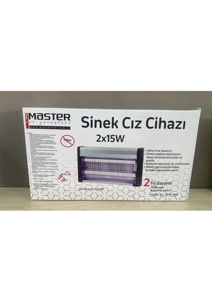 30 Watt Mor Işıklı Yeni Nesil Sinek Öldürücü 2X15W Cızz Sivrisinek Yokedici Tavana Asılan 2 Lambalı