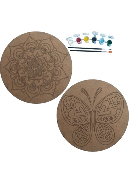 2'li Mandala Boyama Seti Aile Etkinliği 2 Ham Mdf Plaka 6 Renk Boya 2 Fırça Model 21 fiyatları