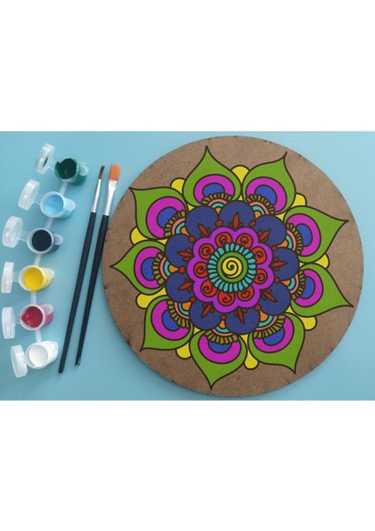 2'li Mandala Boyama Seti Aile Etkinliği 2 Ham Mdf Plaka 6 Renk Boya 2 Fırça Model 21 modelleri