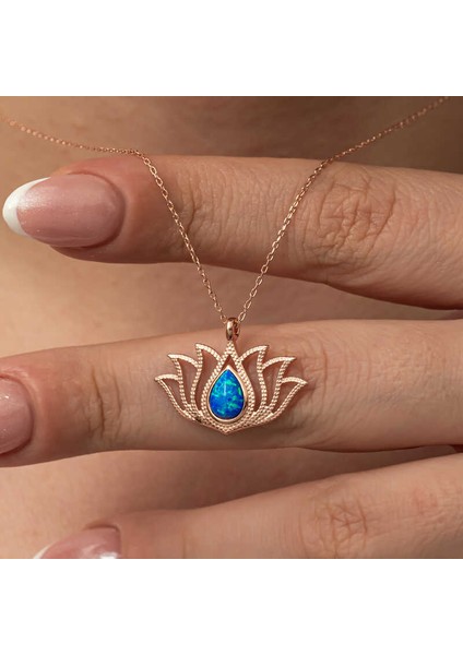 Gümüş Opal Taşlı Rose Lotus Çiçeği Kolye fiyatları