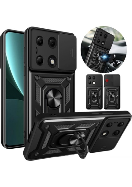 Xiaomi Redmi Note 13 Pro 4g Kılıf Kamera Koruma Sürgülü Antishock Magnetic Yüzüklü Standlı Kapak