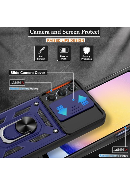 Samsung Galaxy A25 Kılıf Kamera Koruma Sürgülü Antishock Magnetic Yüzüklü Standlı Kapak
