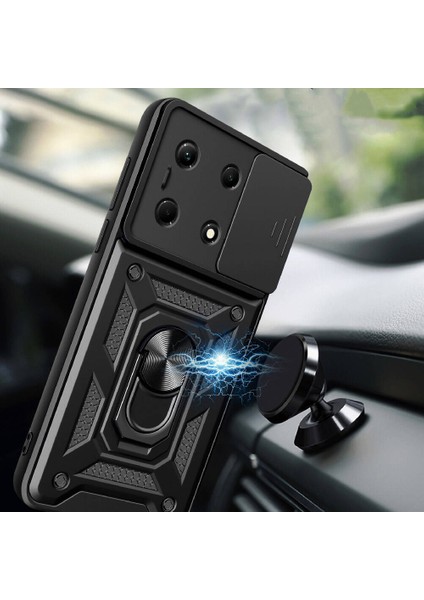 Infinix Note 30 Pro Kılıf Kamera Koruma Sürgülü Antishock Magnetic Yüzüklü Standlı Kapak