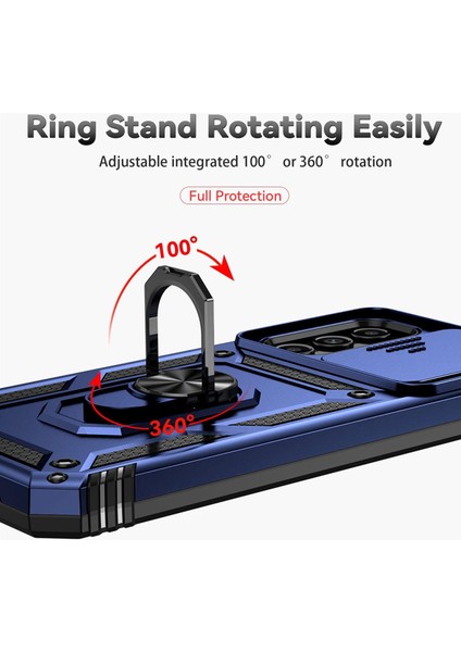 Samsung Galaxy A15 Kılıf Kamera Koruma Sürgülü Antishock Magnetic Yüzüklü Standlı Kapak