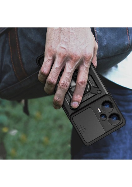 Xiaomi Poco F5 Kılıf Kamera Koruma Sürgülü Antishock Magnetic Yüzüklü Standlı Kapak modelleri