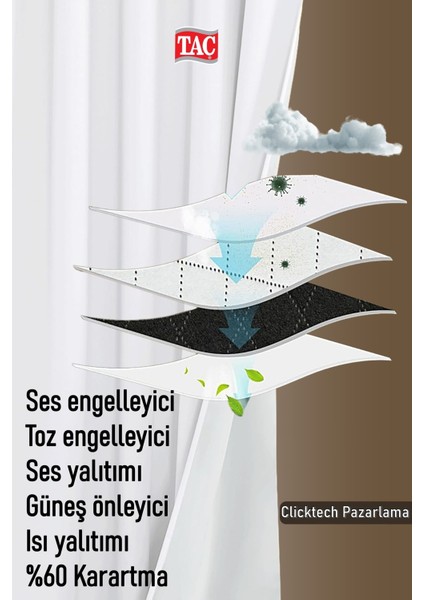 Rech Home Taç 4 Katmanlı Beyaz Güneşlik Perde - Toz Önleyici, Ses Yalıtımı, Sıcak ve Soğuk Yalıtımı