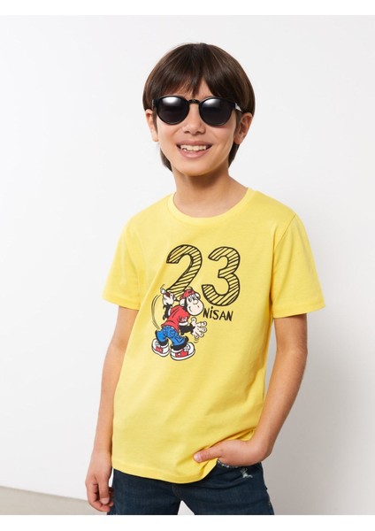 Bisiklet Yaka 23 Nisan Ve Nostaljik Maymun Baskılı Kısa Kollu Pamuklu Erkek Çocuk Tişört fiyatları