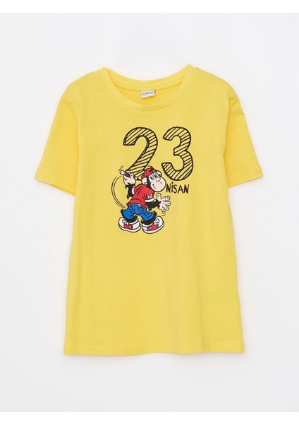Bisiklet Yaka 23 Nisan Ve Nostaljik Maymun Baskılı Kısa Kollu Pamuklu Erkek Çocuk Tişört modelleri