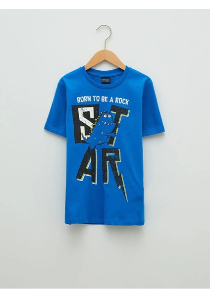 Bisiklet Yaka Baskılı Kısa Kollu Pamuklu Erkek Çocuk Tişört