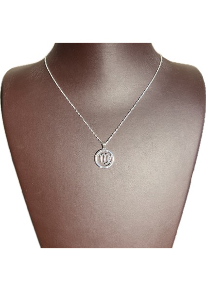 Kadın Başak Burcu 925 Ayar Gümüş Zincirli Swarovski Taşlı Virgo Zodiac Sign Model Burç Kolye