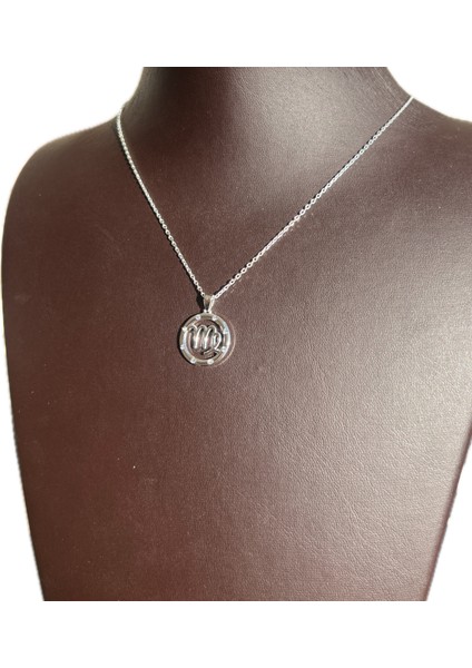 Kadın Başak Burcu 925 Ayar Gümüş Zincirli Swarovski Taşlı Virgo Zodiac Sign Model Burç Kolye
