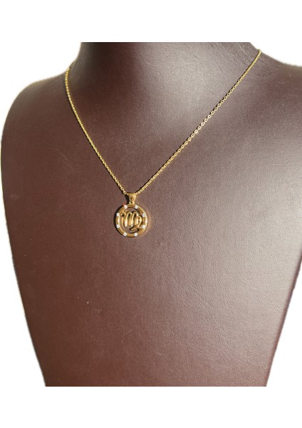 Kadın Başak Burcu 925 Ayar Gümüş Zincirli Swarovski Taşlı Virgo Zodiac Sign Model Altın Kaplama Burç Kolye