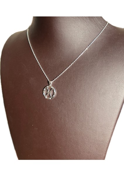 Kadın Balık Burcu 925 Ayar Gümüş Zincirli Swarovski Taşlı Pisces Zodiac Sign Model Burç Kolye