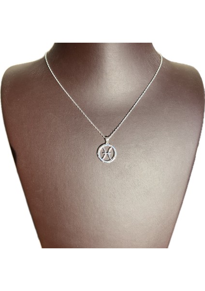Kadın Balık Burcu 925 Ayar Gümüş Zincirli Swarovski Taşlı Pisces Zodiac Sign Model Burç Kolye