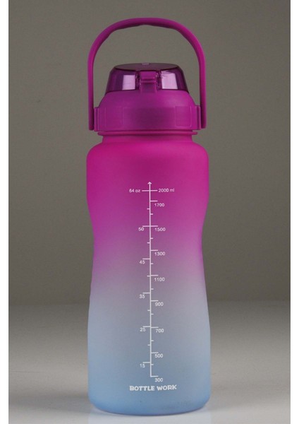 Tekno Trust Mor 2.000 ml Motivasyonel Su Matarası Su Şişesi Suluk 2 L Plastik