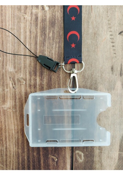 Siyah Zemin Ay Yıldız Kart Askısı Yaka Kartı Boyun Askı Ipi Telefon Askısı modelleri