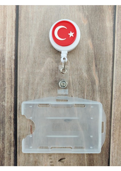 Türk Bayrağı Silikon Yoyo Yaka Kartlığı Yatay Dikey Kart Koruyucu