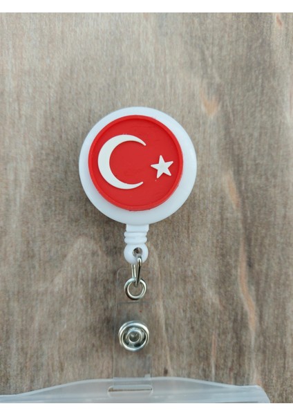 Türk Bayrağı Silikon Yoyo Yaka Kartlığı Yatay Dikey Kart Koruyucu