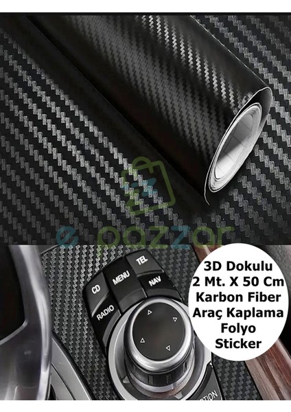 2 mt x 50 cm Premium 3D Dokulu Karbon Fiber Araba Motor Mobilya Kendinden Yapışkanlı Kaplama Folyosu