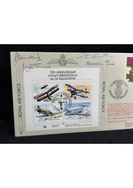 1991 Ingiltere Hava Kuvvetleri Özel Gün Damgalı 4x Islak Imzalı Limited Ilk Gün Zarfı Raf Royal Airforce fiyatları