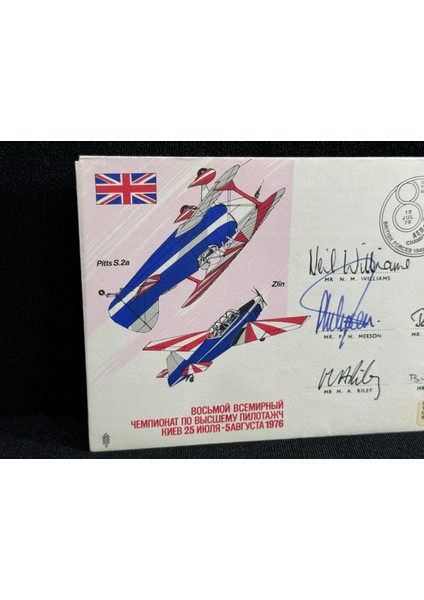 1976 Kiev Akrobatic Uçuş Dünya Şampiyonası 5x Imzalı Limitli Aerophilately Ilk Gün Zarfı Royal Air Force Museum