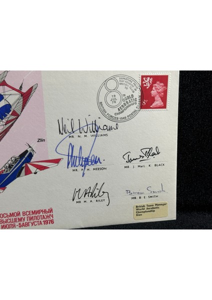 1976 Kiev Akrobatic Uçuş Dünya Şampiyonası 5x Imzalı Limitli Aerophilately Ilk Gün Zarfı Royal Air Force Museum