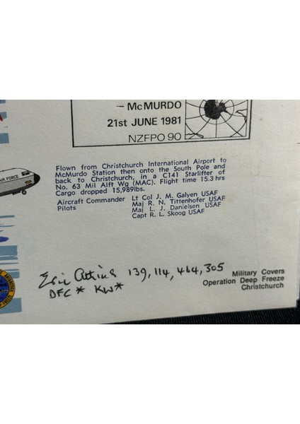 1981 Yeni Zelanda Operation Deep Freeze Cover Sgd Commander Ilk Gün Zarfı Fdc Islak Imzalı
