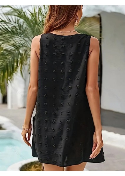 Kadınaskılı V Yakalı Cepli Salaş Kısa Pon Pon Elbise fırsatları