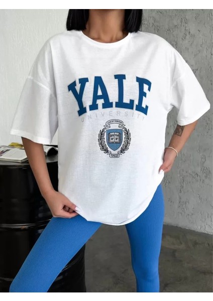 Bisiklet Yaka Baskılı Oversize T-Shirt - Beyaz fiyatları