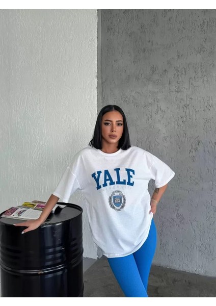 Bisiklet Yaka Baskılı Oversize T-Shirt - Beyaz modelleri