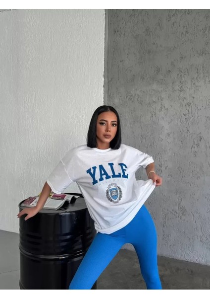 Bisiklet Yaka Baskılı Oversize T-Shirt - Beyaz fırsatları