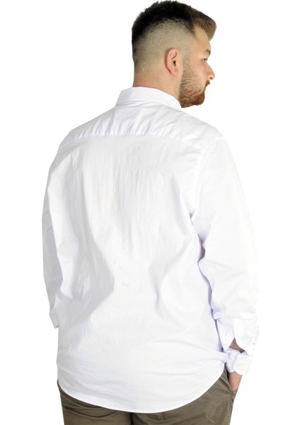 Büyük Beden Erkek Klasik Cepli Gömlek Likralı 20350 Beyaz modelleri