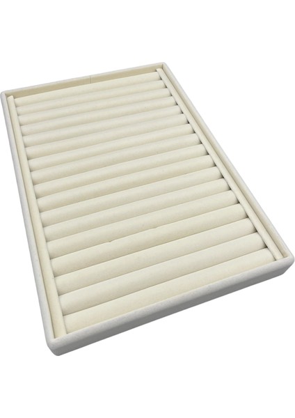 Yerli Üretim Büyük Boy Süet Kumaş Krem Renk 34 cm / 24 cm Dikine Sosisli Yüzük Sergileme Standı