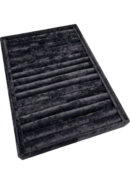 Yerli Üretim Büyük Boy Süet Kumaş Siyah Renk 34 cm / 24 cm Dikine Sosisli Yüzük Sergileme Standı modelleri