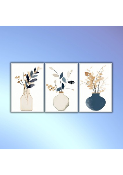 3lü Metal Çerçeveli Cam Tablo Seti Vazo ve Soft Yaprak Tasarımı fiyatları