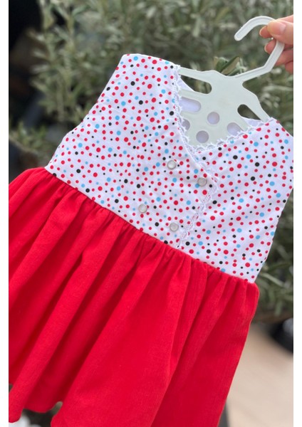 Renkli Puantiyeli Dantel Detaylı Şile Bezi Poplin Kız Çocuk Bebek Elbise modelleri