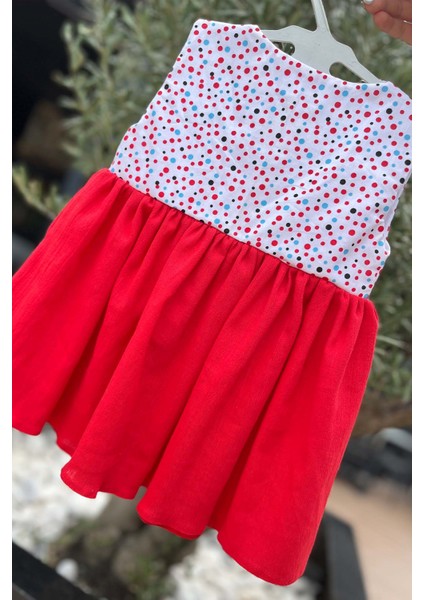 Renkli Puantiyeli Dantel Detaylı Şile Bezi Poplin Kız Çocuk Bebek Elbise fırsatları